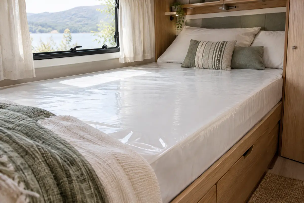 Matelas de camping-car recouvert d’une protection imperméable
