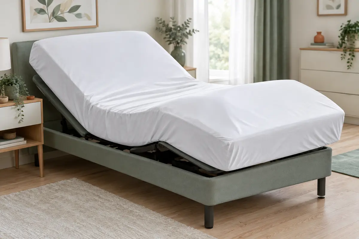 Protège-matelas imperméable sur un lit articulé légèrement relevé