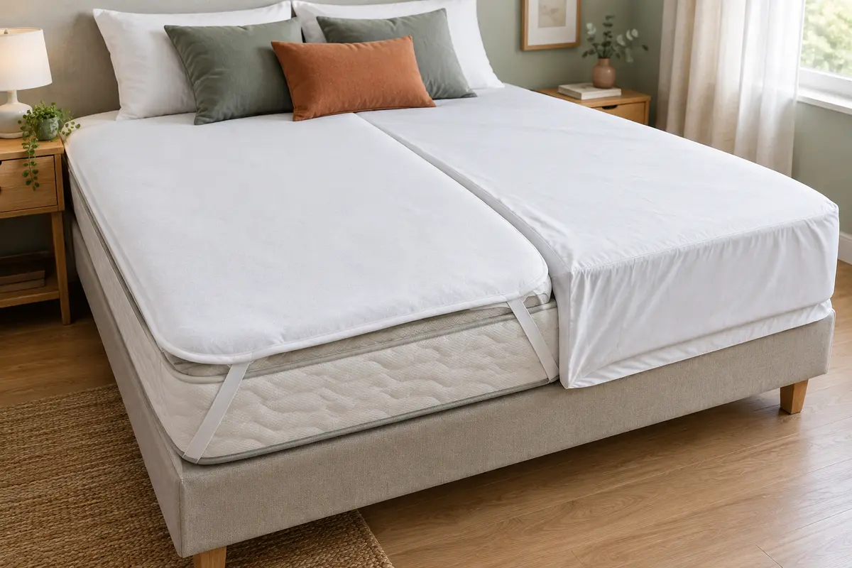 Comparaison d’une protection plateau à attaches et d’une alèse à rabats sur un matelas épais