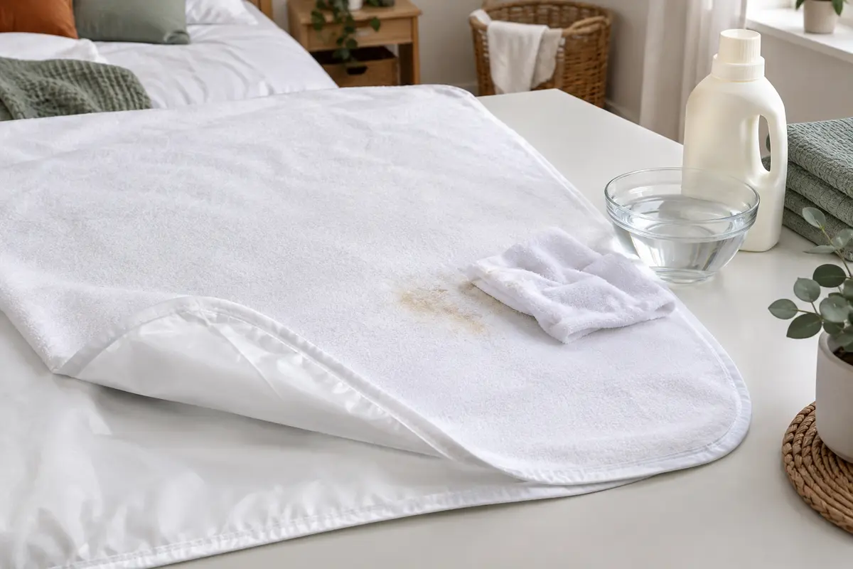 Protège-matelas imperméable nettoyé doucement avec un linge humide et de l’eau claire