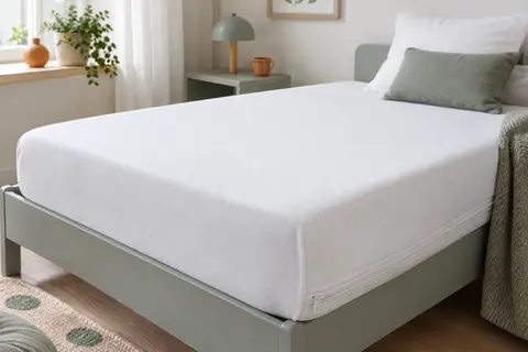 Protège-matelas bébé zippé en polyester, ajusté sur un matelas de 70 x 140 cm